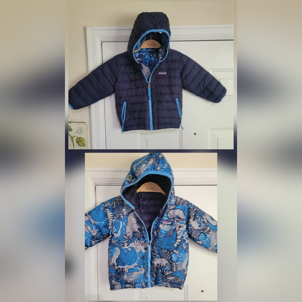 Patagonia Down Jacket Hoodie Reversible Kids T2 Blue